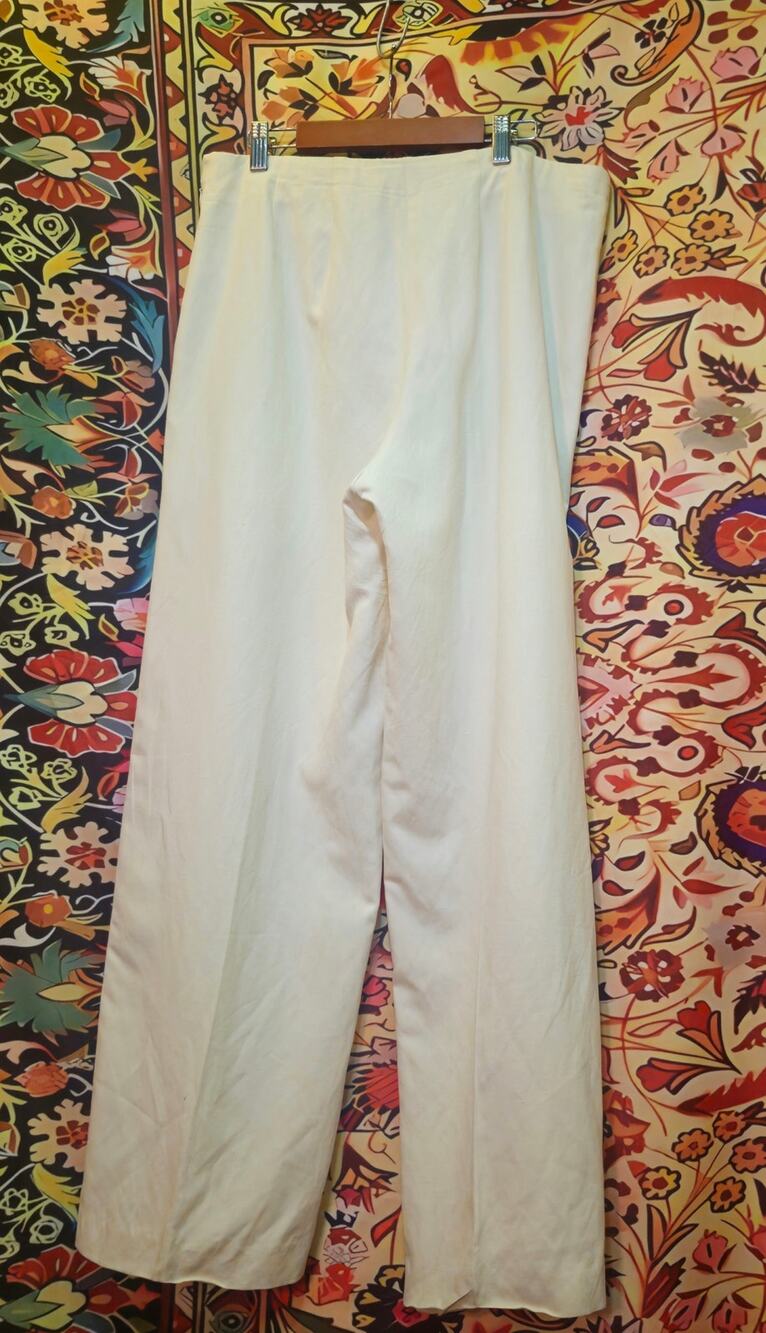 Coldwater Creek Sz 10P Silk Linen Cream Colored Pant Wide Leg Zip Flat Front